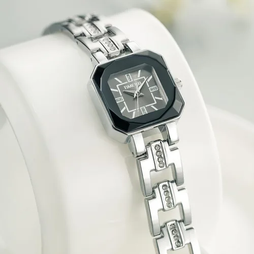 Miniatura 7 de TIME100 Reloj de pulsera para mujer, de cuarzo, con esfera verde, bisel con cristales en el movimiento, correa de pulsera con diamantes, resistente