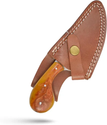 Miniatura 6 de Cuchillo desollador de hoja fija hecho a mano, 7.25 pulgadas en total, 4.25 pulgadas de acero inoxidable media hoja dentada, mango de resina, con bp