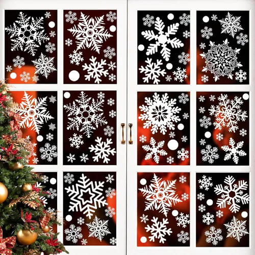Miniatura 8 de Adhesivos de Copos de Nieve Dorados con Purpurina para Ventanas 147 PCS Copos de Nieve Brillantes para Ventanas Decoraciones de Paraíso Invernal Oro