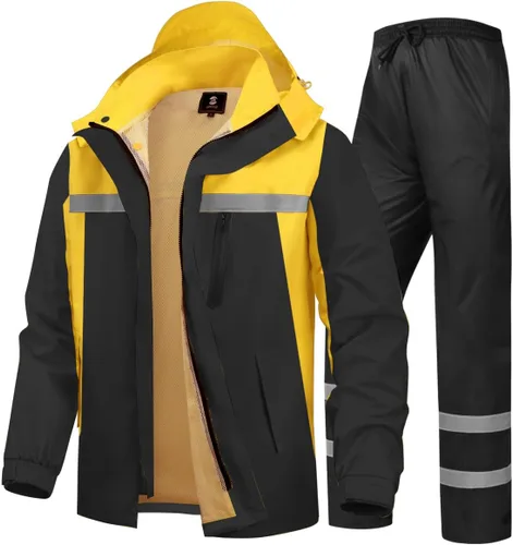 Miniatura 11 de Traje de lluvia para hombre, de alta visibilidad, reflectante, para trabajo, chaqueta de lluvia, pantalones para todos los deportes, granja, pesca