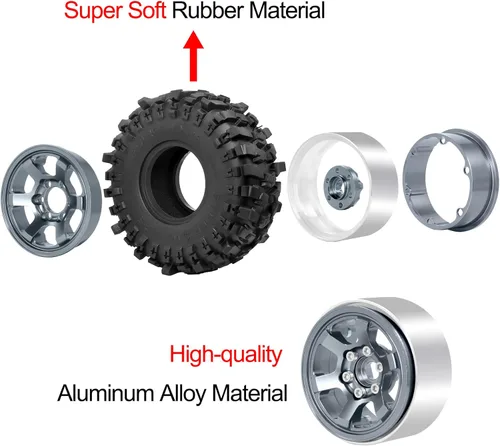 Miniatura 3 de OGRC - Neumáticos suaves de 1.9 pulgadas, aleación de aluminio hexagonal de 1.9 pulgadas, llantas Beadlock para Trx4 Trx6 Axial SCX10 SCX10 Pro gris