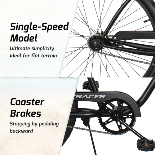 Miniatura 4 de Tracer ACE - Bicicleta crucero de playa de una sola velocidad de 26 pulgadas con freno de posavasos para hombres y mujeres, varios