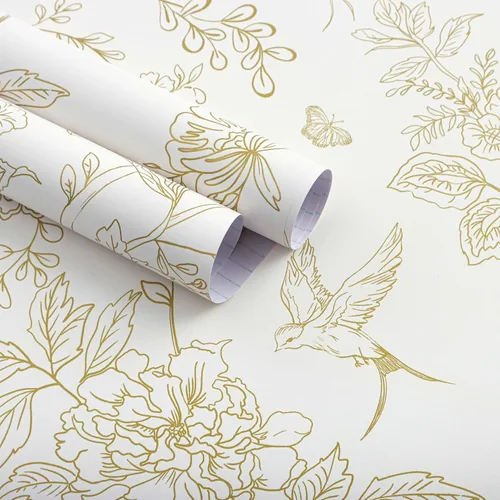 Miniatura 15 de Froluya Papel tapiz floral azul oscuro para despegar y pegar, papel de contacto floral vintage de 16.9 x 118.1 pulgadas, papel tapiz de pájaro