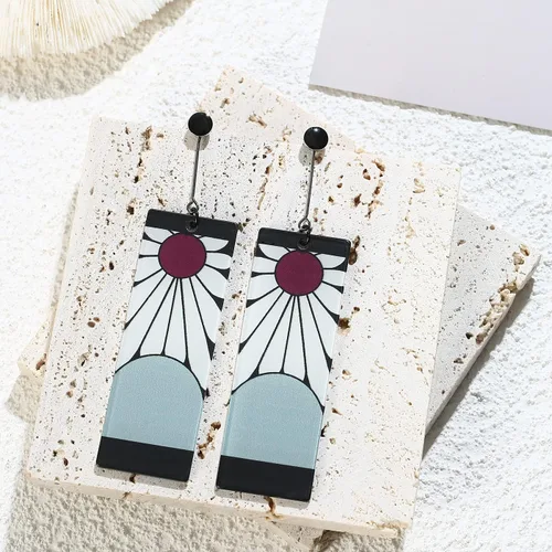 Miniatura 4 de 925 Sterling Silver Tanjiro Earrings,Anime Demon Slayer Cosplay Tanjiro Black Earrings Ear clip Kimetsu No Yaiba Hanafuda Halloween For Men Women