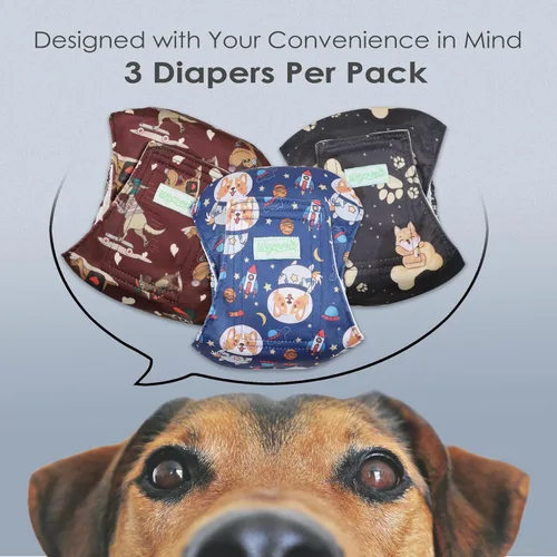 Miniatura 2 de wegreeco Pañales lavables para perros machos (patrón elegante), paquete de 3 (Perros graciosos, S)