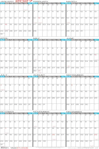 Miniatura 15 de 2026 Paper - Calendario de pared grande borrable de 24 x 36 pulgadas, vertical, anual, de 12 meses