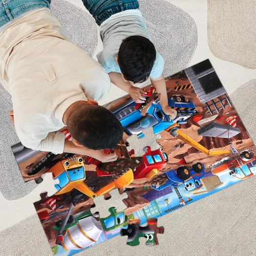 Miniatura 6 de Rompecabezas de piso jumbo para niños, rompecabezas grandes del sitio de construcción, rompecabezas de vehículos de construcción de 48 piezas