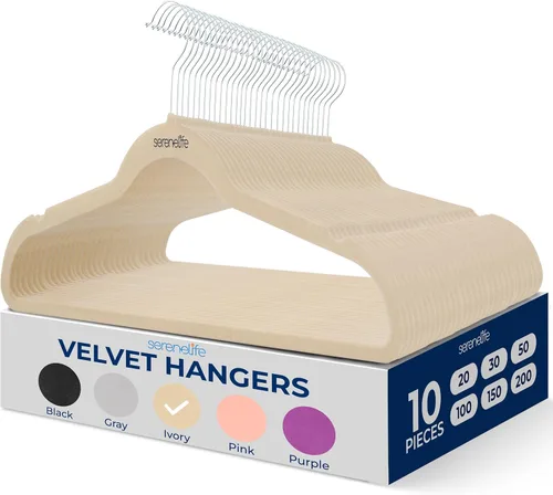 Miniatura 15 de SereneLife Perchas de terciopelo color negro, paquete de 100 perchas delgadas antideslizantes con gancho giratorio cromado de 360°, capacidad Negro