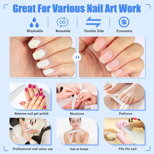Miniatura 6 de BLESWIN Lima de uñas de grano 100/100, 25 piezas profesional de doble cara, herramienta gruesa reutilizable y lavable para uñas acrílicas y de gel