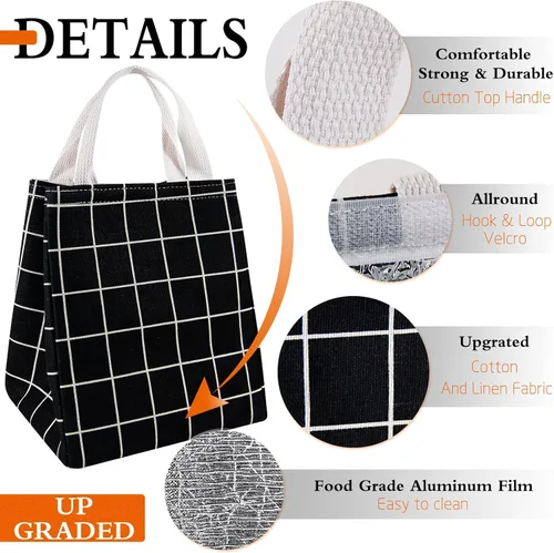 Miniatura 3 de Lonchera térmica para mujeres y hombres, bolsas reutilizables para el almuerzo para adultos para el trabajo o viajes (cuadros negros)