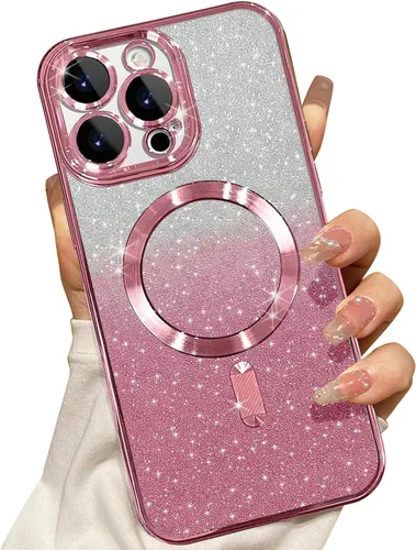 Miniatura 17 de Misscase Funda magnética compatible con iPhone 14 con purpurina y protector de lente de cámara, protección completa, compatible con MagSafe