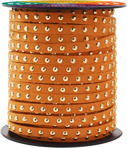 Miniatura 59 de Mandala Crafts Cordones de gamuza sintética para fabricación de joyas, 20 yardas, tiras de cordones de cuero con tachuelas doradas, cuerdas planas
