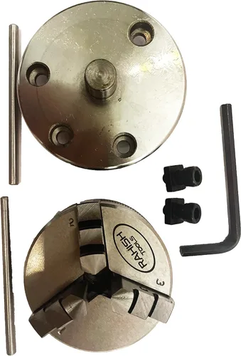 Miniatura 8 de Mesa giratoria horizontal y vertical de 3 pulgadas (2.953 in) con 4 ranuras (H/V) con mandril autocentrante de 2.559 in, 3 mandíbulas con placa