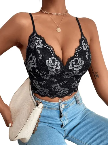 Miniatura 6 de SHENHE Camisola de malla de encaje sin mangas con tirantes delgados para mujer
