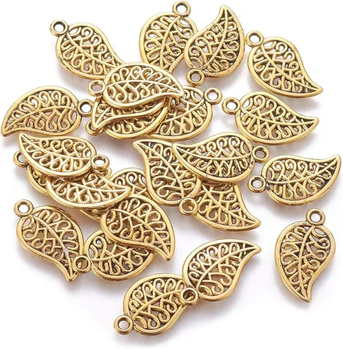 Miniatura 14 de Craftdady Pendientes colgantes de elefante dorado con suerte - Dijes de Jesús en oro antiguo, peces, hojas budistas, ojos malvados, amuletos