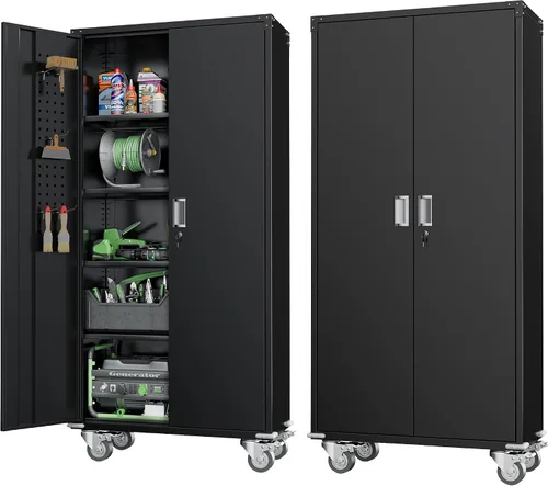Miniatura 32 de Armario de almacenamiento de metal Greenvelly, armario de almacenamiento con cerradura de 91 cm con puertas y estantes, armarios de almacenamiento