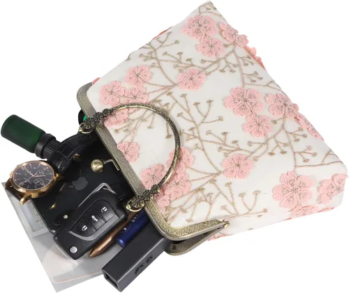 Miniatura 5 de Abuyall Bolso floral con asa superior, bolso de noche Kiss Lock para mujer, bolso vintage