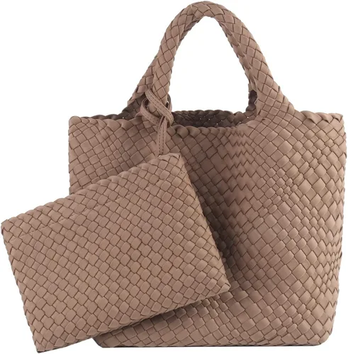 LMKIDS Bolso de mano tejido + bolso de neopreno para mujer, bolso grande de viaje con asa superior, bolsa de viaje para axilas