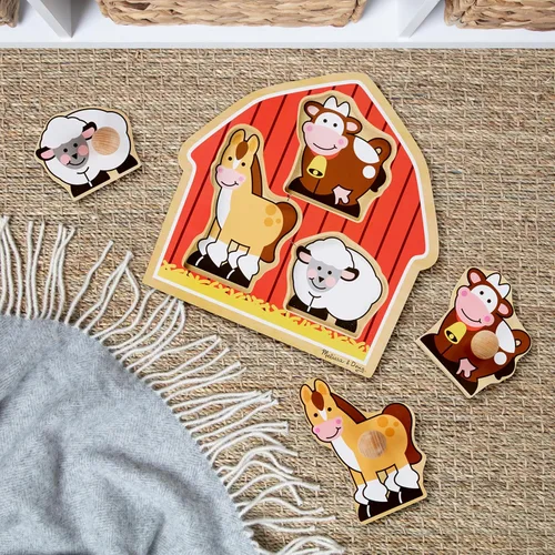 Miniatura 9 de Melissa & Doug Rompecabezas de animales de granja con pomo gigante, rompecabezas de madera con clavijas para niños pequeños, juguete educativo