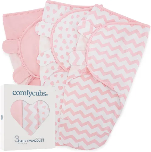 Miniatura 9 de Comfy Cubs - Manta para envolver fácil, 3 unidades - 100% algodón para recién nacidos, tamaño grande para bebés de 3-6 meses, con velcro ajustable
