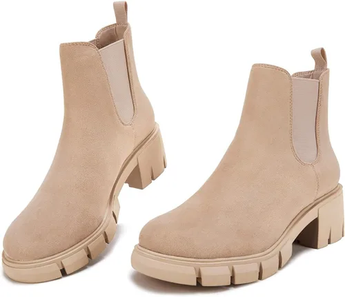 Miniatura 2 de Botas de estilo botas de combate de cuero y con plataforma y tacón grueso, tipo Chelsea, para mujer, hasta el tobillo