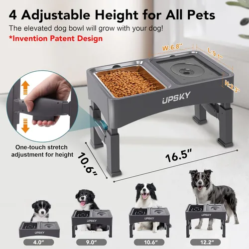 Miniatura 2 de UPSKY Cuencos elevados 3 en 1 para perros, comedero lento, soporte ajustable, dispensador de agua sin derrames, tazón de acero inoxidable para D-3