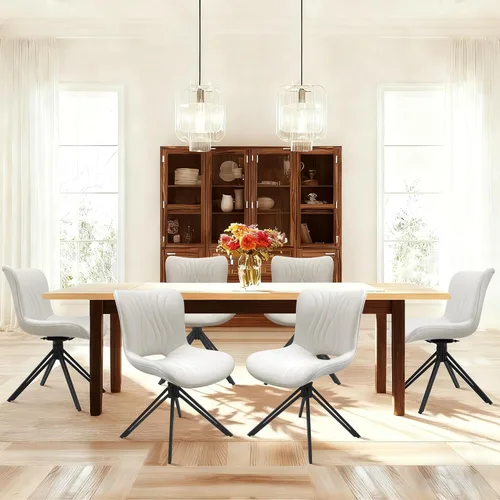 Miniatura 9 de Juego de 4 sillas de comedor, 360° giratorias, tapizadas, modernas de mediados de siglo, para cocina y comedor, sin brazos, de piel sintética, Gris