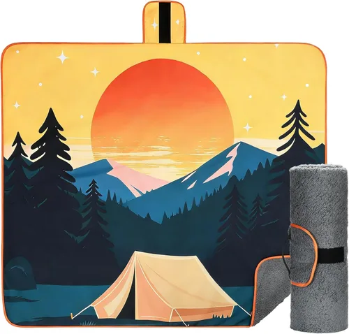 Miniatura 18 de Tirrinia Manta impermeable para exteriores con forro sherpa, resistente al viento, triple capa, cálida y cómoda, plegable para camping, estadio