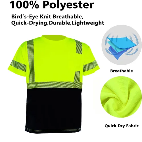 Miniatura 4 de VENDACE Hi Vis - Camisetas de seguridad reflectantes para hombre, ANSI Clase 3, alta visibilidad, camiseta de trabajo de construcción (amarillo, XL)