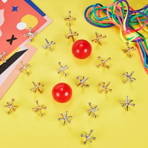 Miniatura 7 de Gejoy Juego de 2 gatos de metal con bola, 2 bolas de goma rojas y 20 piezas de juguetes clásicos retro vintage para niños y adultos para fiesta