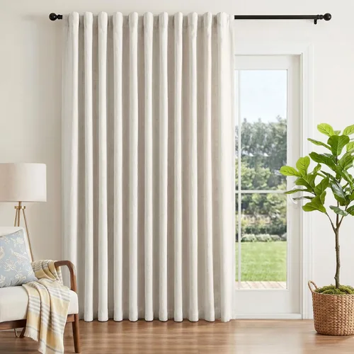 Miniatura 24 de INOVADAY Cortinas 100% opacas de 63 pulgadas de largo, juego de 2 paneles de lino con pestaña trasera, bolsillo para barra, cortinas opacas
