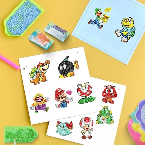 Miniatura 6 de PICNICFUN Kit de calcomanías de diamantes para niños, 24 piezas 5D DIY lindos personajes y animales de dibujos animados hechos a mano digital