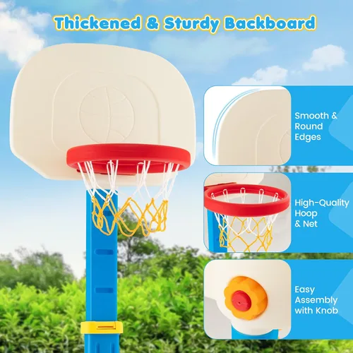 Miniatura 4 de Costzon Aro de baloncesto para niños, altura ajustable de 3.9 pies - 5.2 pies canasta de baloncesto para niños, mini juego de baloncesto portátil