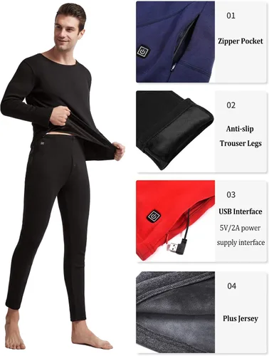 Miniatura 4 de Conjunto de ropa interior térmica térmica con calefacción USB, pantalones largos eléctricos de manga larga para hombre