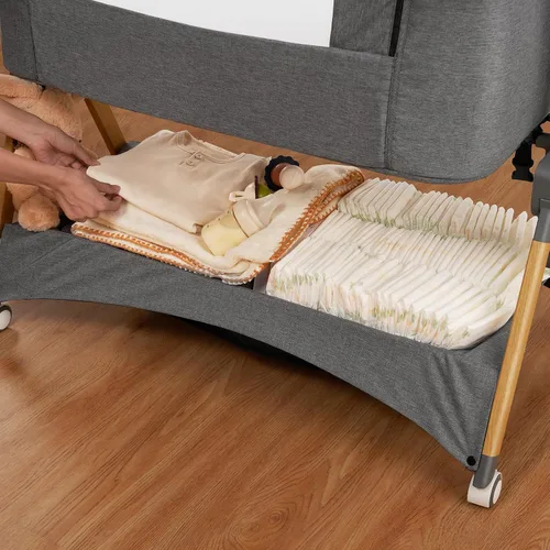 Miniatura 7 de babyboat Moisés de cabecera para bebé 3 en 1, plegable, portátil, con cesta de almacenamiento, ruedas movibles, 5 alturas ajustables para bebé Gris
