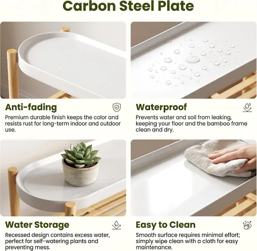 Miniatura 6 de Estantería de bambú Wisuce para interiores, mesa de 2 niveles de altura para ventana, soporte para múltiples plantas..