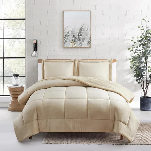 Miniatura 8 de Sweet Home Collection Juego de edredón Sherpa de 3 piezas tamaño King, conjunto de ropa de cama de felpa con textura de sherpa suave y fundas a