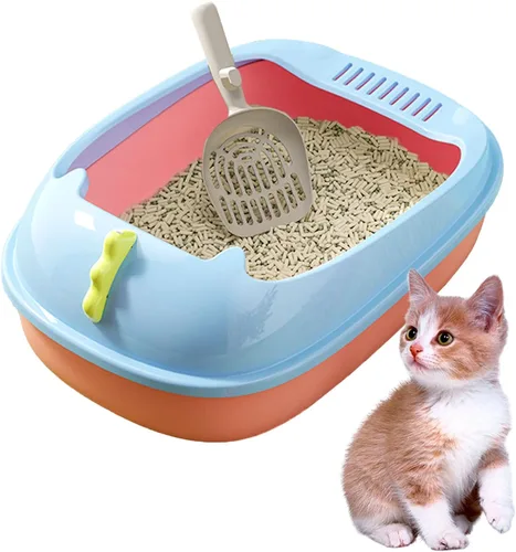 Miniatura 8 de Caja de arena abierta para gatos, inodoro antisalpicaduras para gatos con cuchara tamizadora de arena, evita fugas de arena, caja de arena extraíble