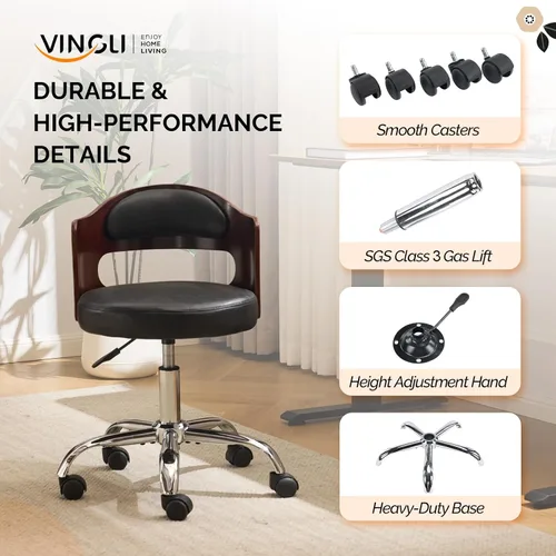 Miniatura 6 de VINGLI Silla de Escritorio de Oficina en Casa sin Brazos, Silla Giratoria Ajustable, de Doble Uso con/sin Ruedas, Pequeña Silla de Trabajo Curvada