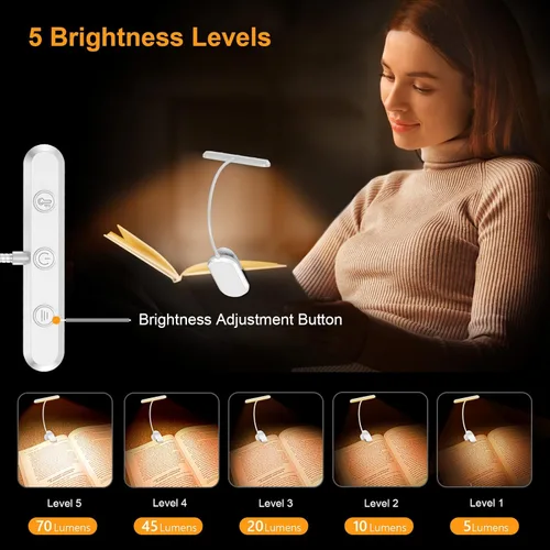 Miniatura 2 de Gritin Luz de Libro Recargable para Leer en la Cama con 19 LED y Función de Memoria - Cuidado de los Ojos, 3 Temperaturas de Color, 5 Niveles