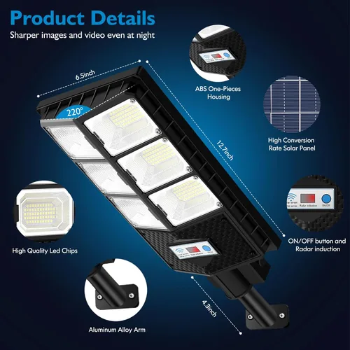 Miniatura 4 de VUAA Paquete de 2 luces solares de calle para exteriores, impermeables, 6500K 10000LM, luces LED solares para exteriores del atardecer al amanecer