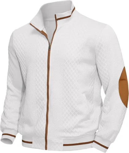 Miniatura 9 de Riskrole - Chaqueta ligera para hombre de jacquard, con cremallera completa, cuello alto, estilo bomber, casual, elegante, chaqueta varsity