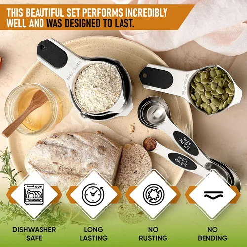 Miniatura 3 de Spring Chef Juego de tazas y cucharas medidoras magnéticas, patentado, imanes fuertes N45, acero inoxidable resistente que cabe en tarros