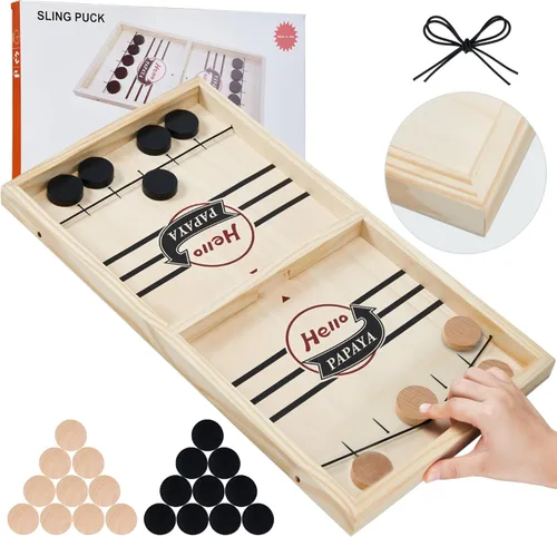 HELLO PAPAYA Juego Rápido de Disco Deslizante - Pon a Prueba tu Velocidad y Precisión con este Juego de Mesa de Batalla de Hockey Aéreo de Madera de