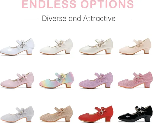 Miniatura 6 de Dufannie Zapatos de vestir para niñas, zapatos de tacón bajo de princesa, zapatos planos con purpurina para bodas y fiestas