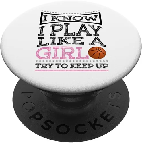 I Know I jugar como una niña Trate de mantener Up – baloncesto regalo – popsockets agarre y soporte para teléfonos y tabletas, Negro