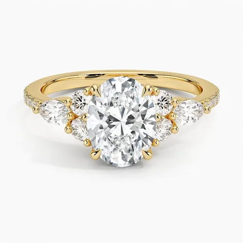 Miniatura 4 de IGI 2.06 Carat White Oval Excellent Cut Four Claw Prongs Lab Created Diamond Engagement Ring With Side Marquise and Round Lab Diamonds In 14k Gold