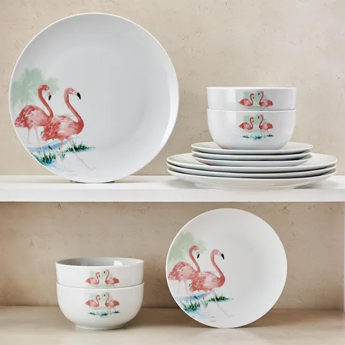 Miniatura 6 de Studio Nova Flamingo Haven Tropical juego de vajilla de 12 piezas, platos y cuencos, para 4 comensales