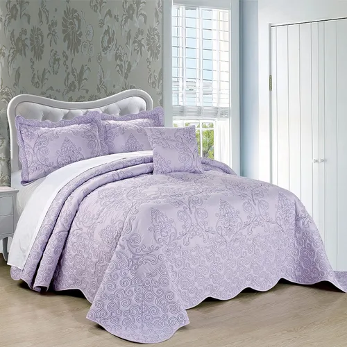 Miniatura 9 de Home Soft Things Juego de colcha de damasco de 4 piezas, edredón reversible con borde festoneado, juego de ropa de cama prelavado, patrón floral