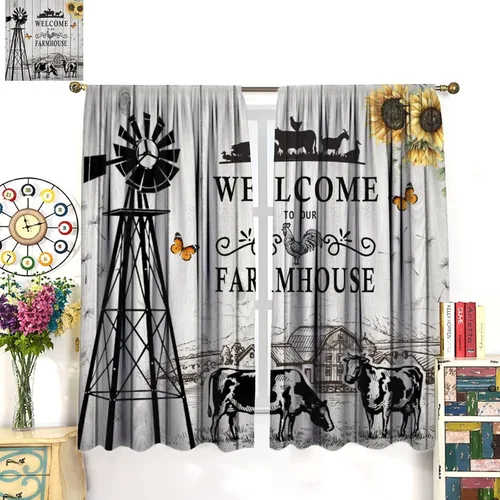 Miniatura 8 de Western Farms - Cortinas de ventana con estampado de vaca, color blanco y negro, para sala de estar, 42 x 54 pulgadas Estilo 4